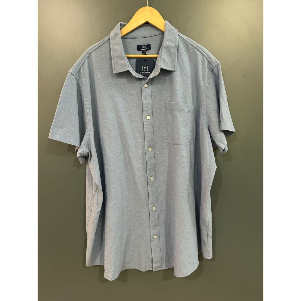 NWT Mens George Light Blue Button-Down Short Sleeve Shirt 3XL Cotton Blend